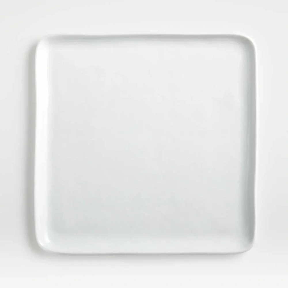 2 Dinner Plates Crate & Barrel Mercer White Square Porcelain Dinner Plates
